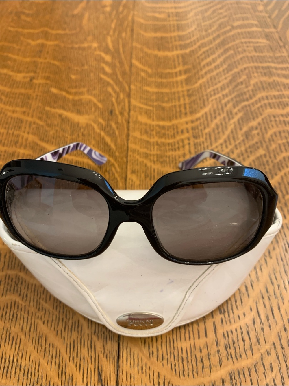 Pucci Black Sunglasses with Purple Black and White -Patterned Temples